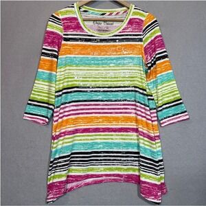 Onque‎ Casuals Distressed Stripe Tunic Top Size Medium